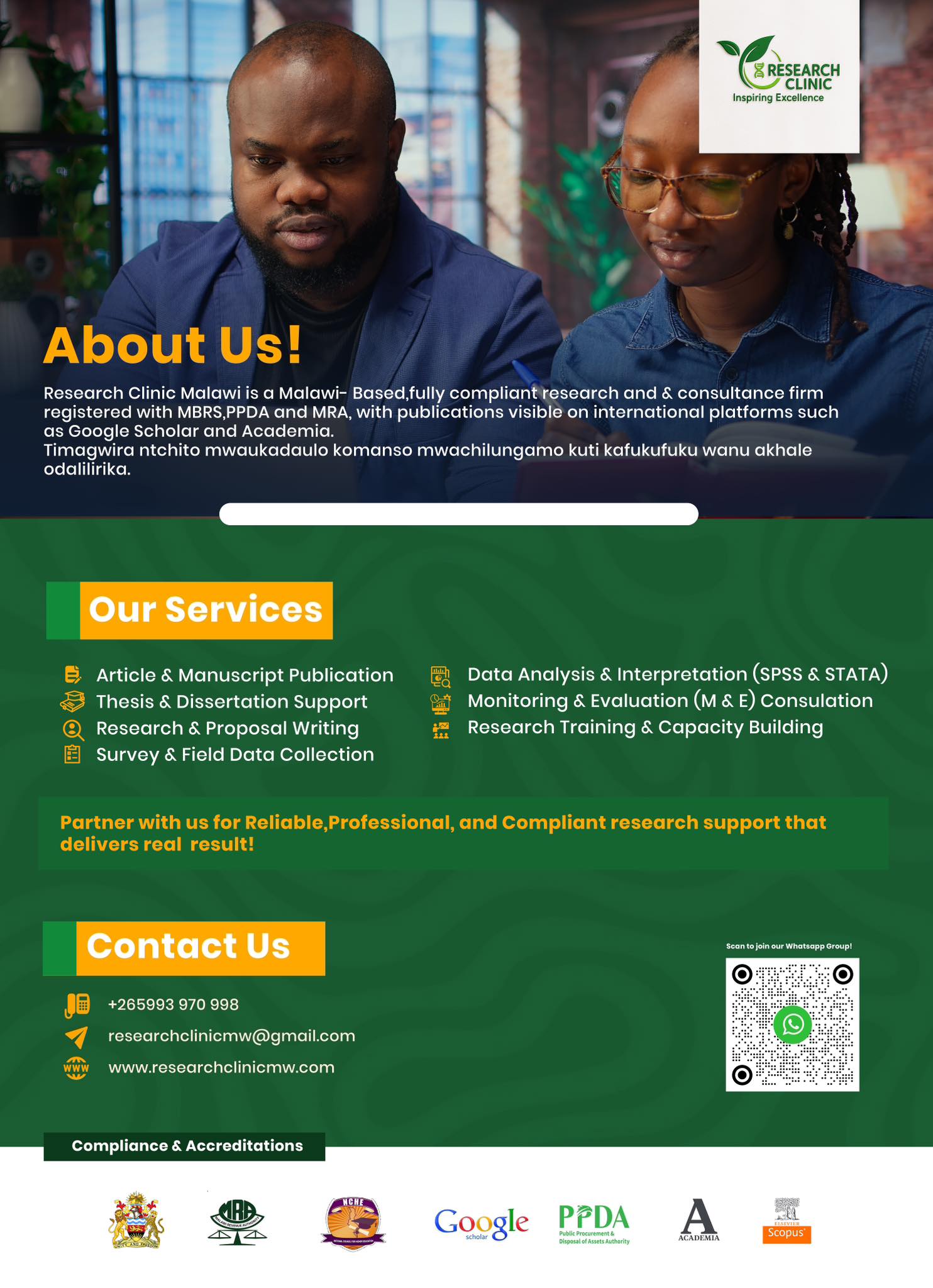Research Clinic Malawi Facebook ad: We are a professional research and academic consultancy…