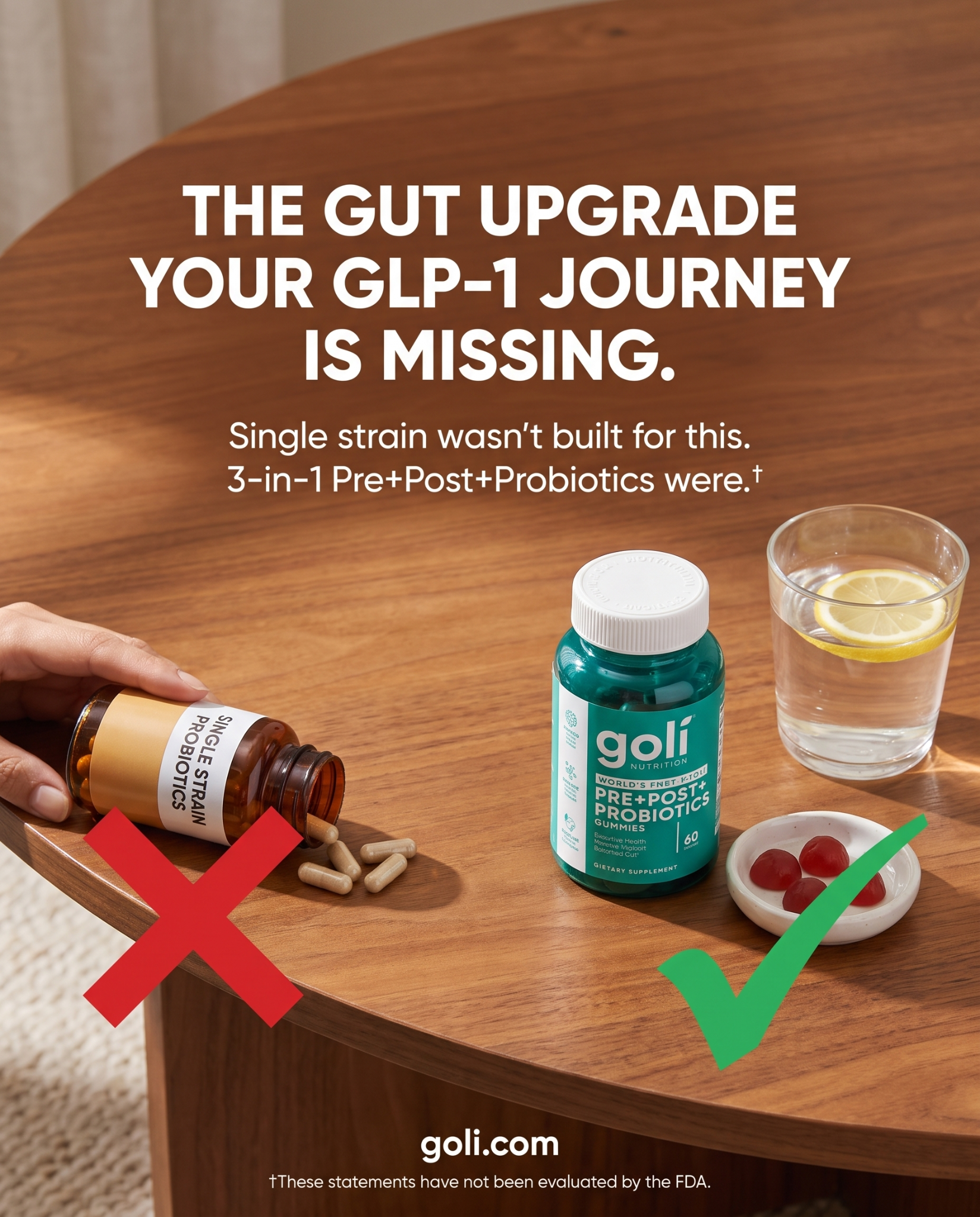 Goli Facebook ad: World's First 3 in 1 Probiotic Gummy