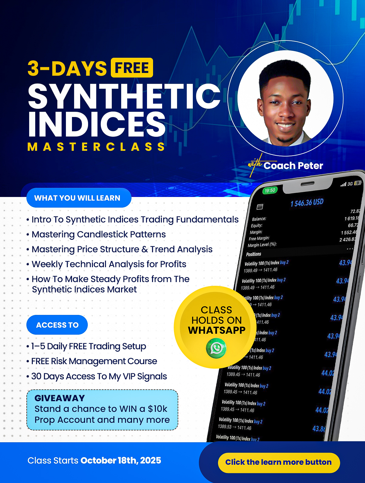 Coach Peter Trading Academy Facebook ad: JOIN OVER 178+ PEOPLE IN OUR NEXT SYNTHETICS INDICES…