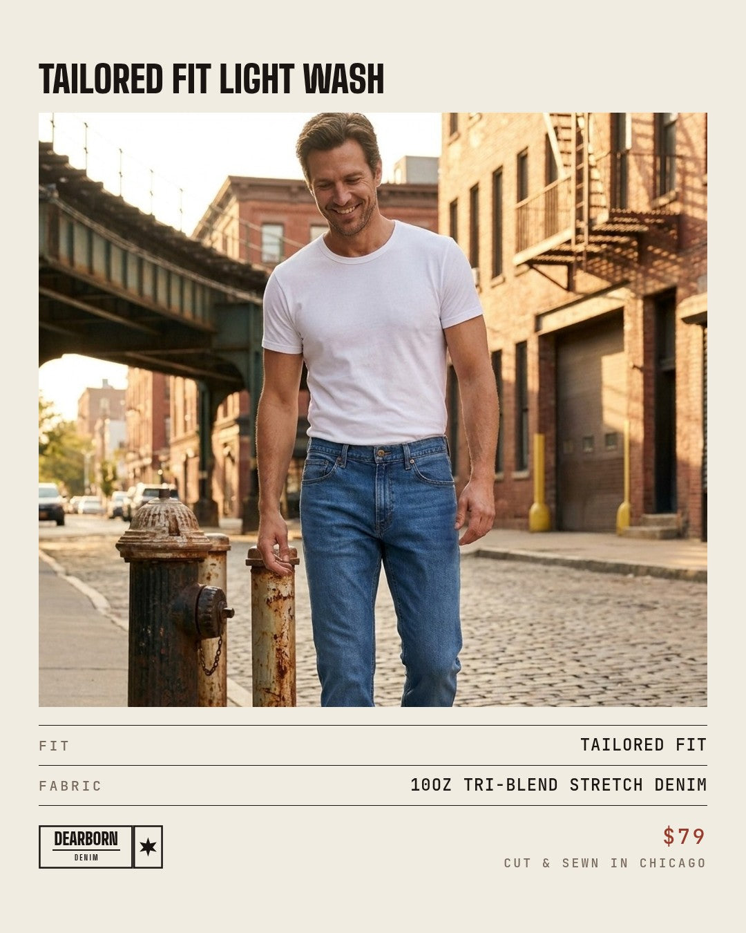 Dearborn Denim & Apparel Facebook ad: American Made. $79.