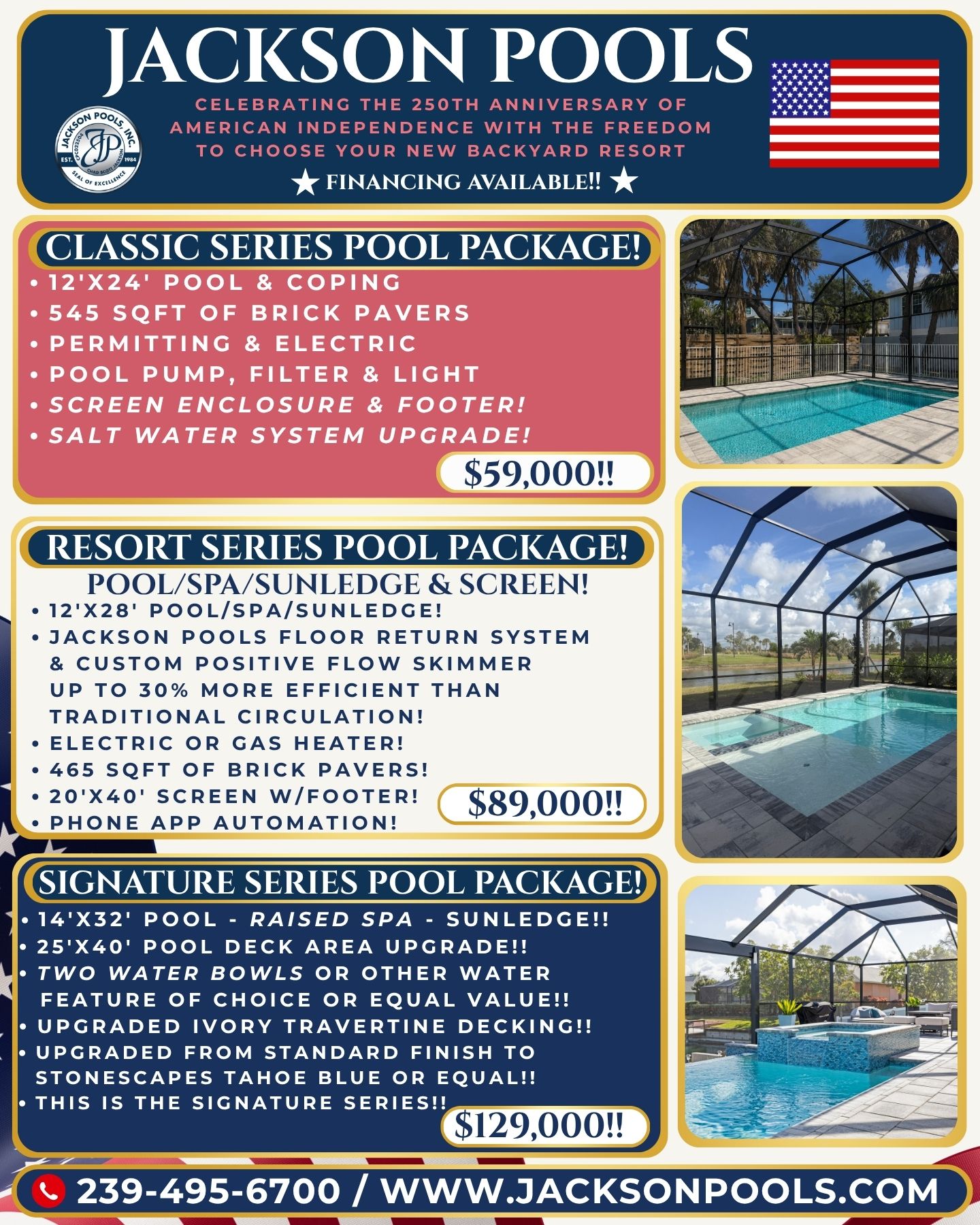 Jackson Pools, Inc. Facebook ad: Backyard Resort Pools Built for Collier County!