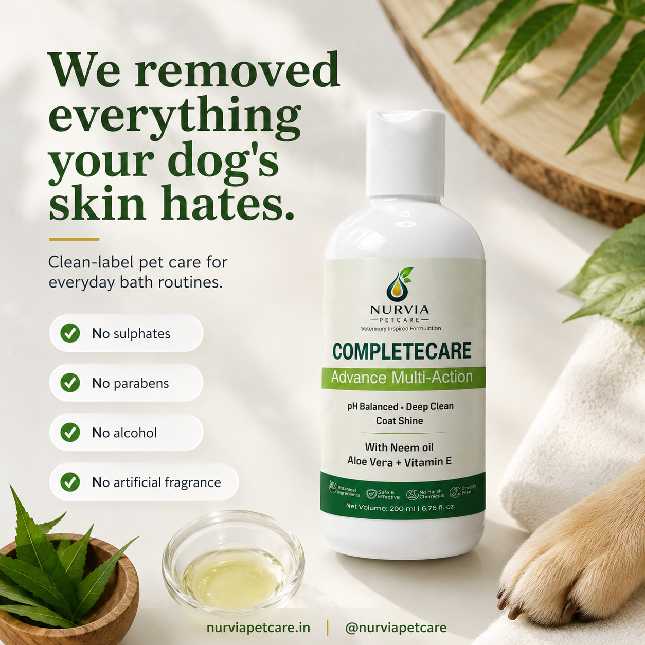 Nurvia Petcare Facebook ad: We removed everything your dog's skin hates.
