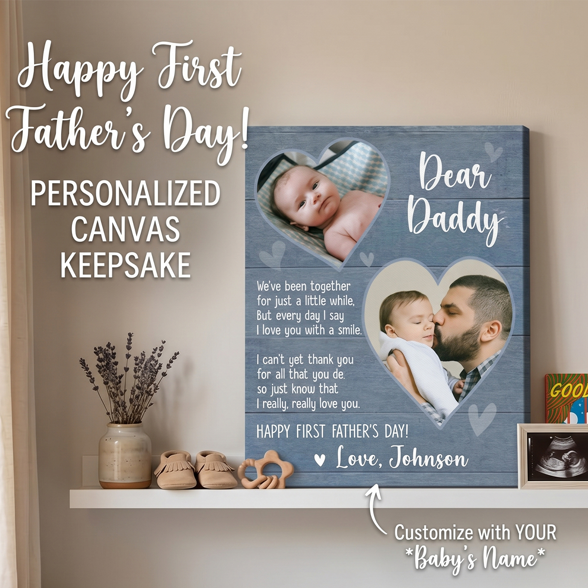 Mowist Facebook ad: Happy First Fathers Day Personalized Canvas, Custom…