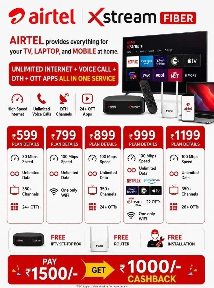 Airtel fiber Facebook ad: 1500 OFFER END TODAY