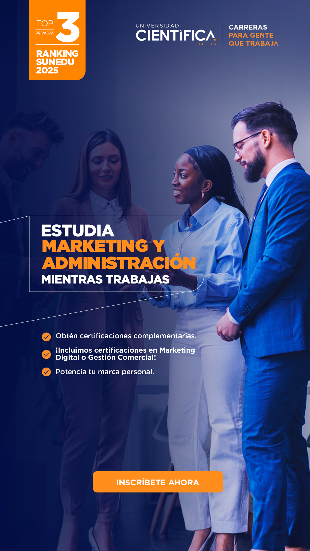 Carreras para gente que trabaja - Universidad Científica del Sur Facebook ad: Modalidad 100% virtual