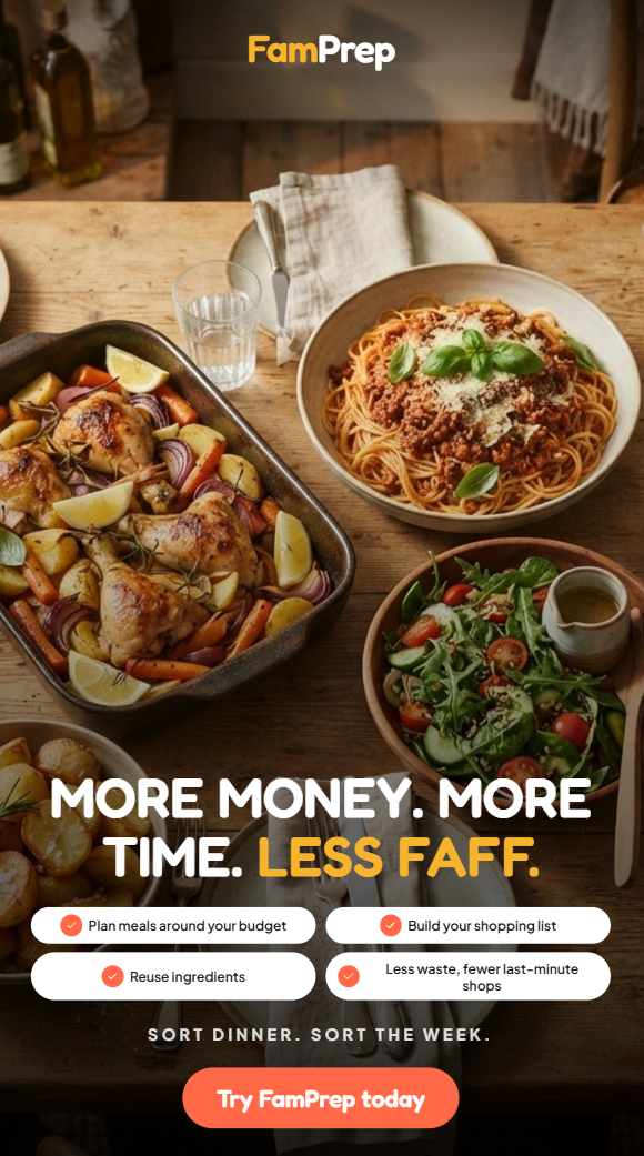 FamPrep Facebook ad: FamPrep, What's for dinner? Sorted.