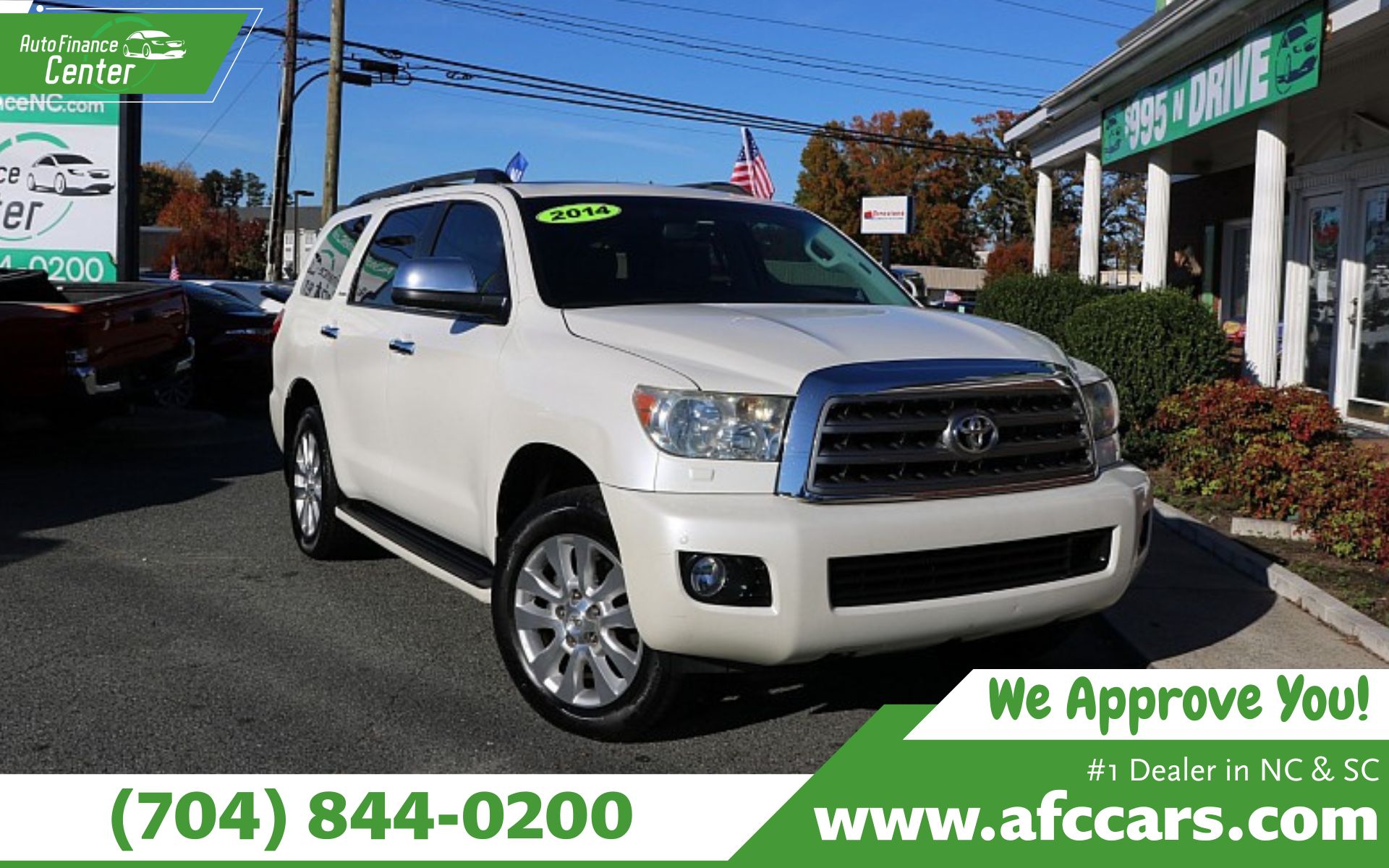 Auto Finance Center Facebook ad: This commanding 2014 Toyota Sequoia in stunning Blizzard…