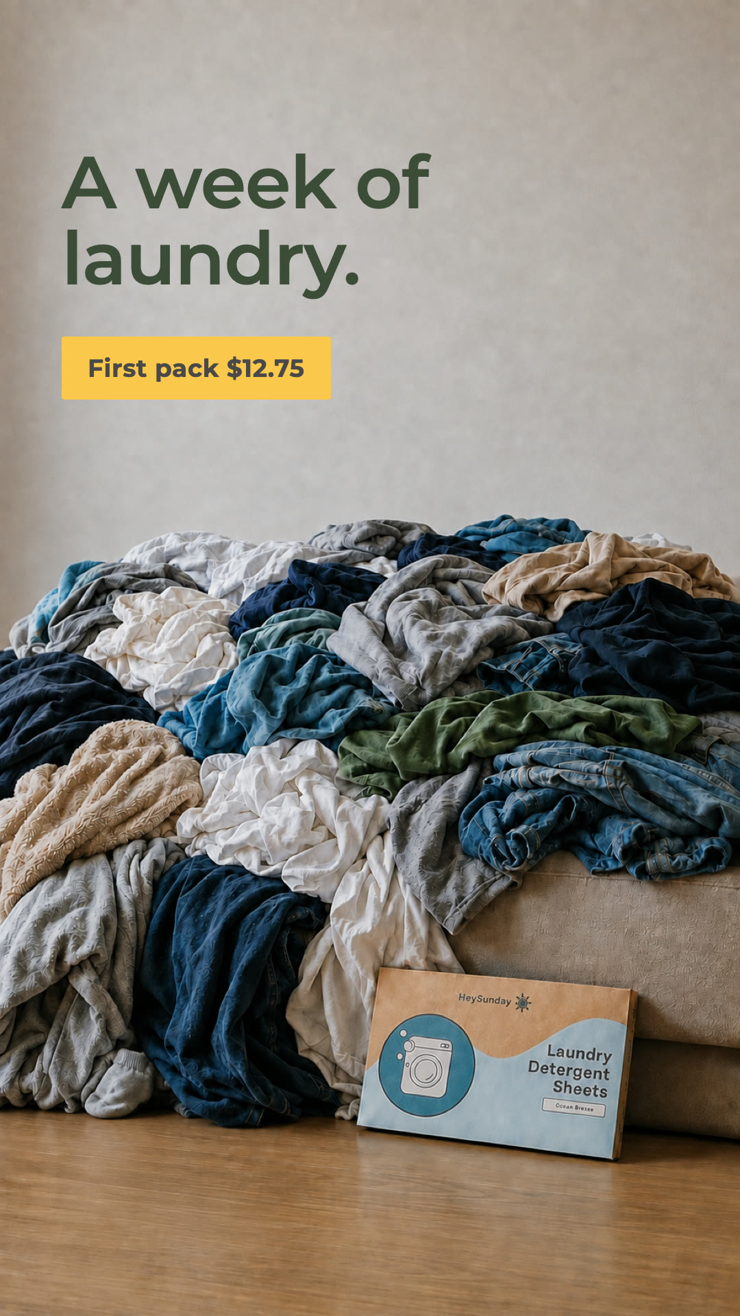 HeySunday Facebook ad: Laundry Just Got a Whole Lot Greener