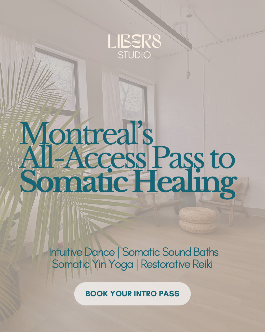 Studio Liber8 Facebook ad: Get the all-access pass to somatic healing!