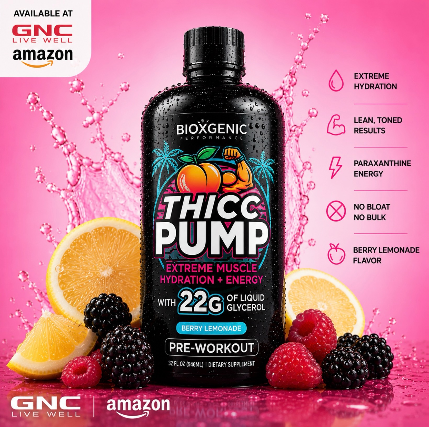 Thicc Pump Facebook ad: BioXgenic - Thicc Pre-Workout - Berry Lemonade (16…