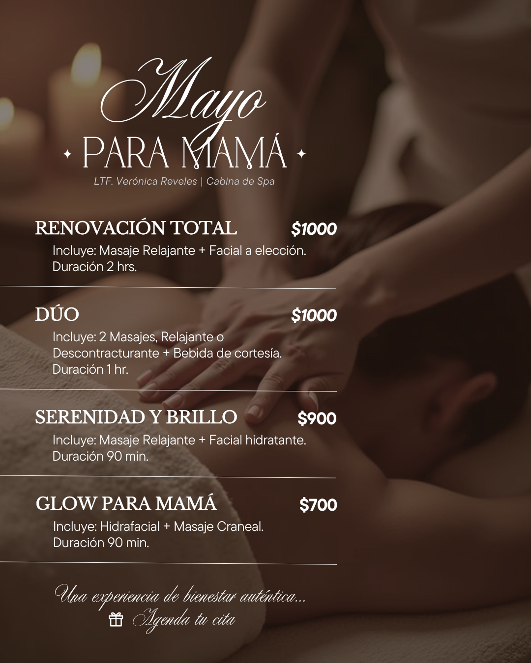 LTF. Verónica Reveles - Cabina de Spa Facebook ad: Este 10 de Mayo regala a mamá tiempo…