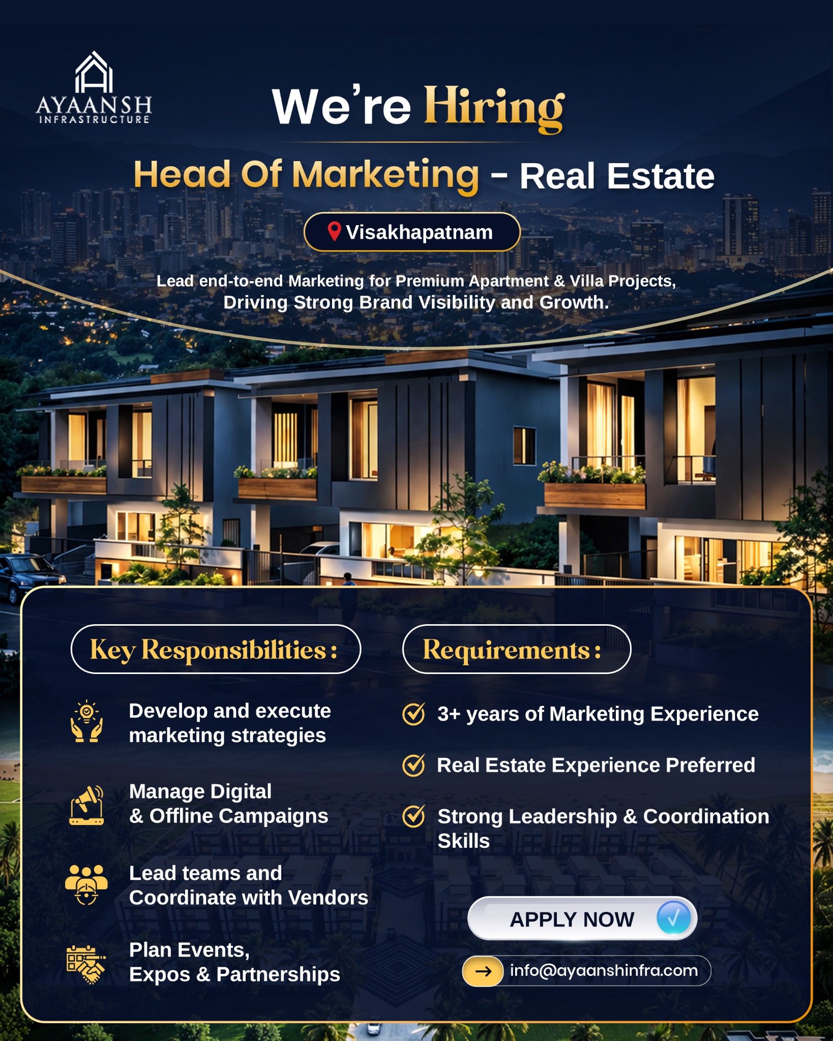 Ayaansh Infrastructure Facebook ad: Head of Marketing, Vizag