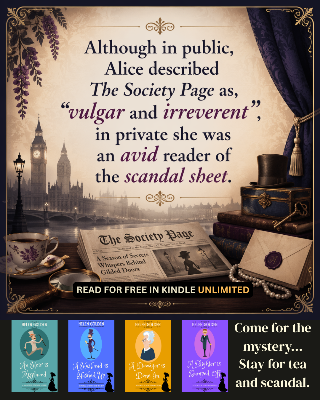 Helen Golden Author Facebook ad: Kindle Unlimited Historical Cozy Mystery Pick