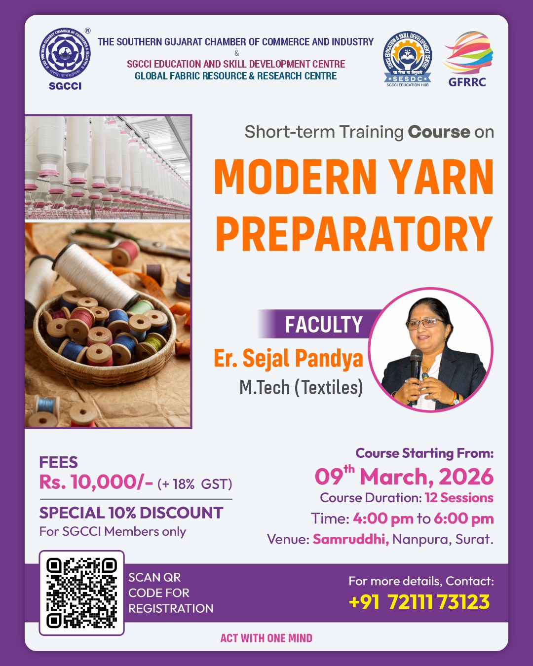 SGCCI Facebook ad: Join Modern Yarn Preparatory Course