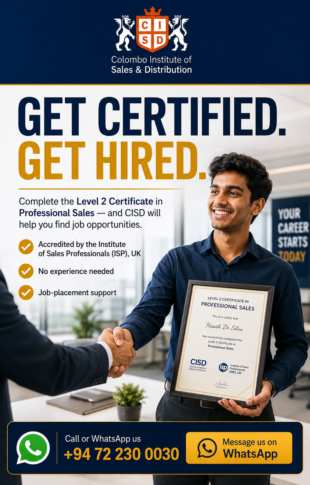 Colombo Institute of Sales and Distribution - CISD Facebook ad: Start Your Sales Career, Level 2 Certificate