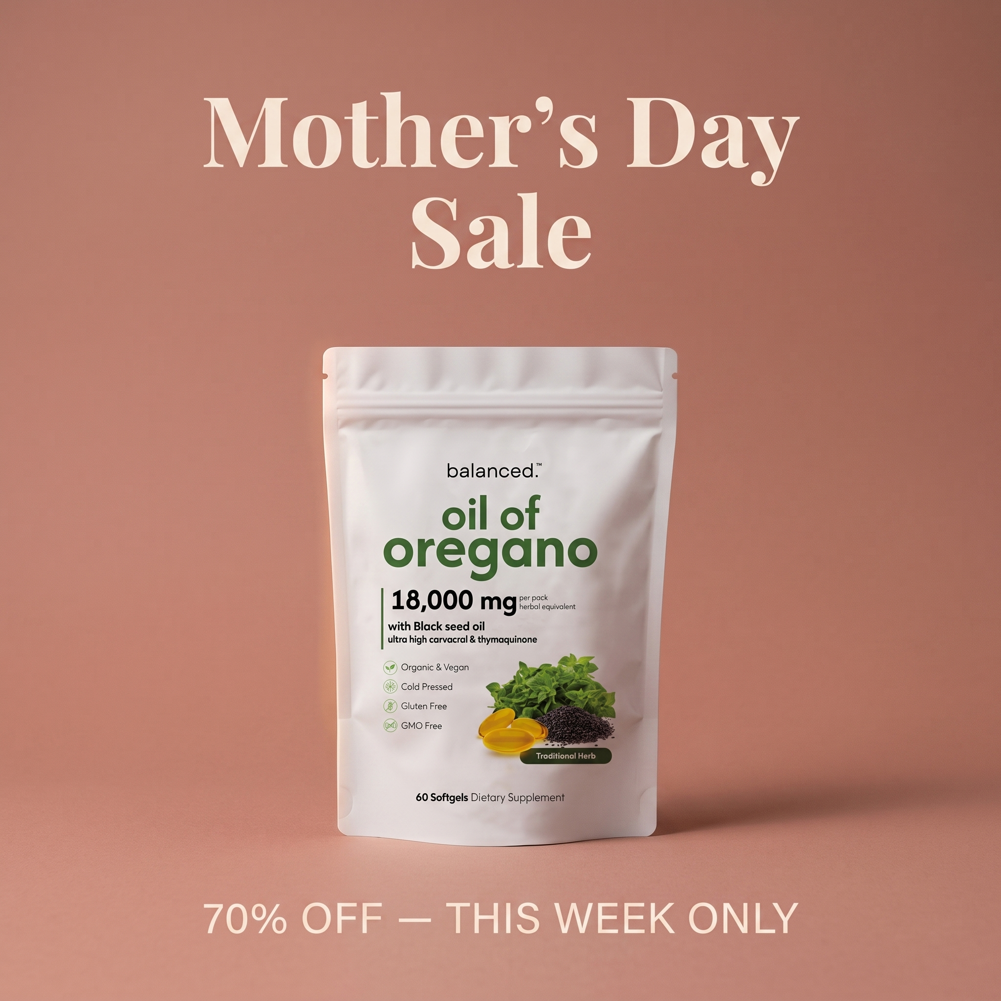 Trybalanced Facebook ad: 70% OFF Mother's Day Sale