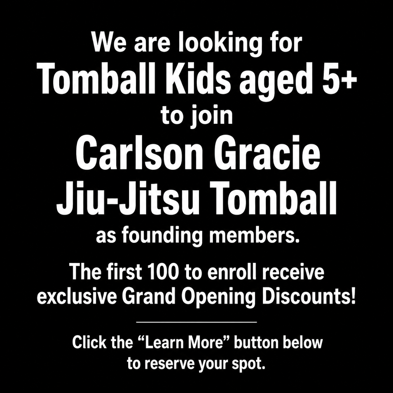 Carlson Gracie Jiu-Jitsu Tomball, TX Facebook ad: Receive Exclusive Grand Opening Discounts