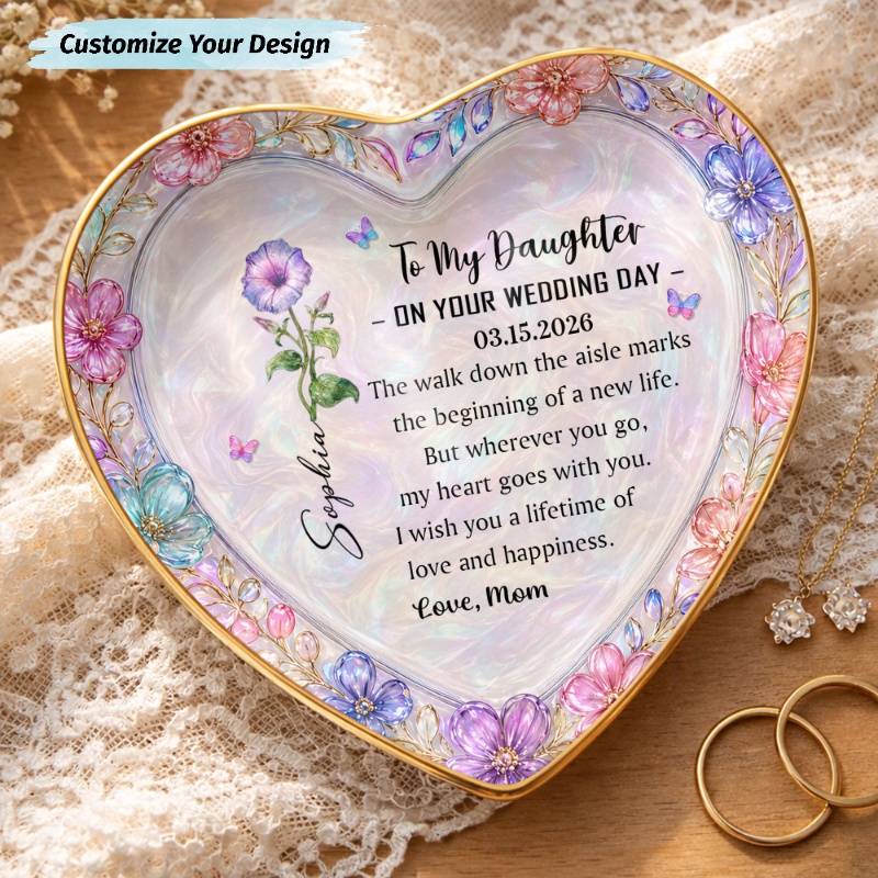Gifts For Family - AlmaGems.Com Facebook ad: Personalized Birth Month Flower Dish for Daughter's Wedding