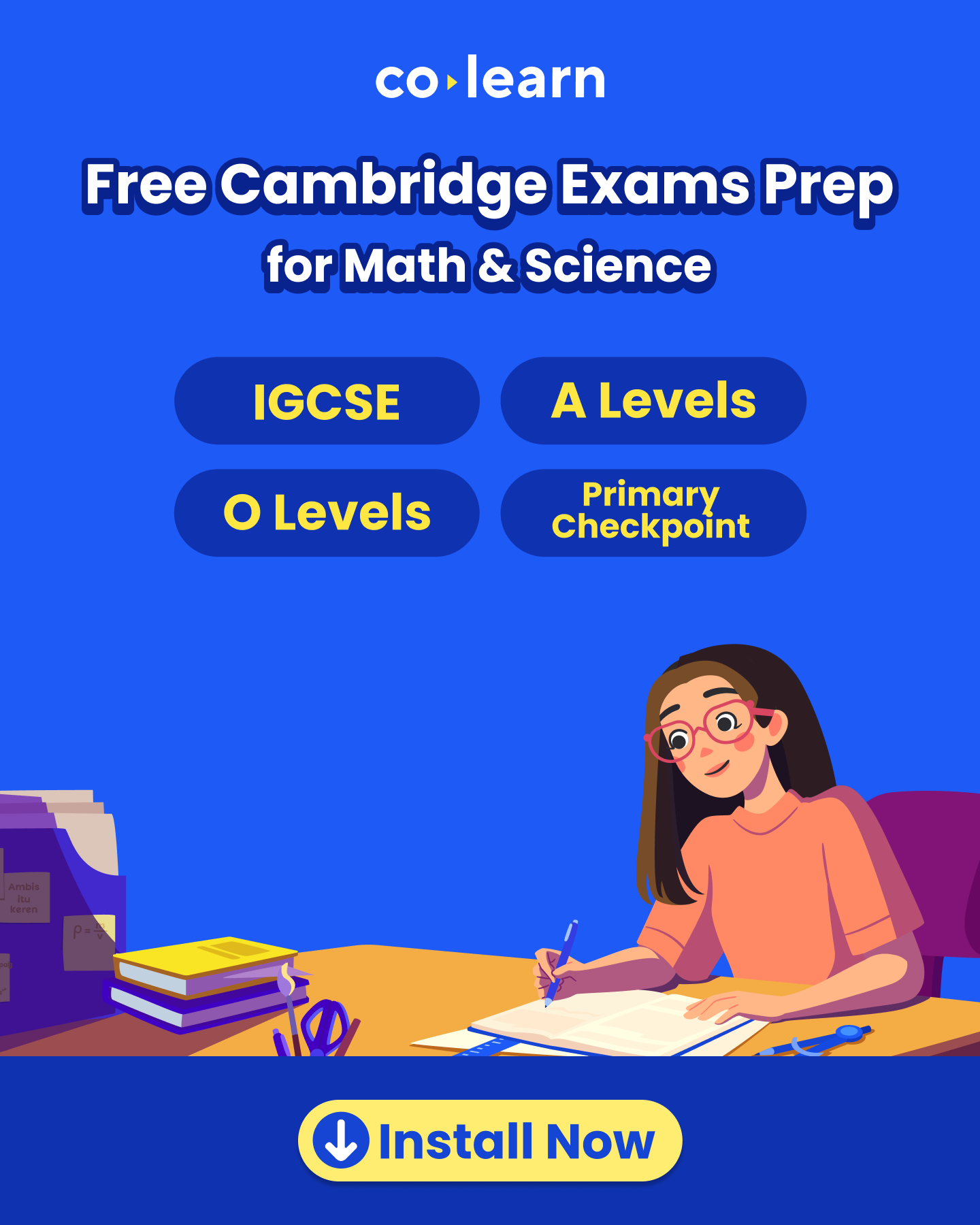 CoLearn Tutor Facebook ad: Free Cambridge Exams Prep for Math and Science