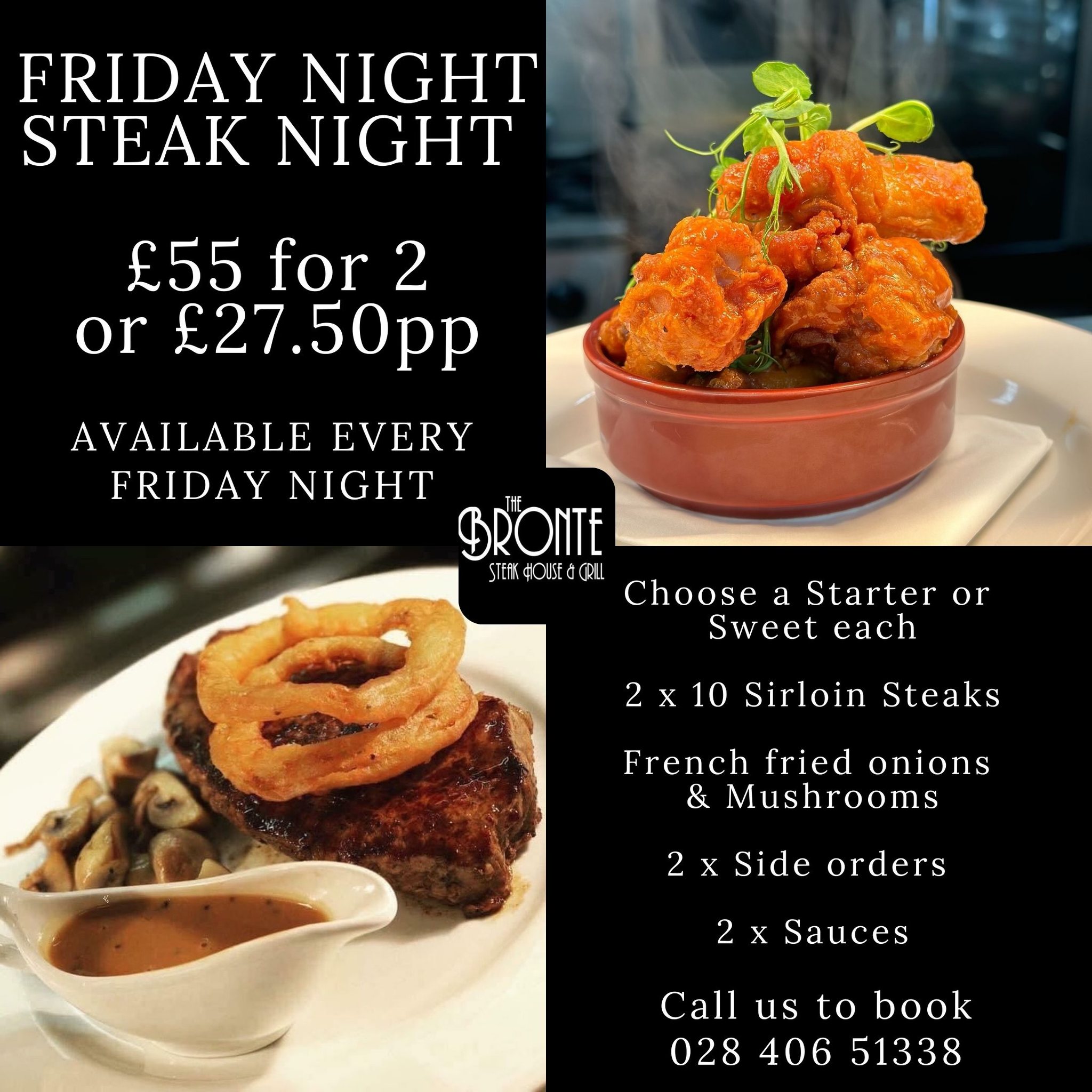 Bronte Steakhouse & Grill Facebook ad: THE ORIGINAL FRIDAY NIGHT STEAK NIGHT AT THE…