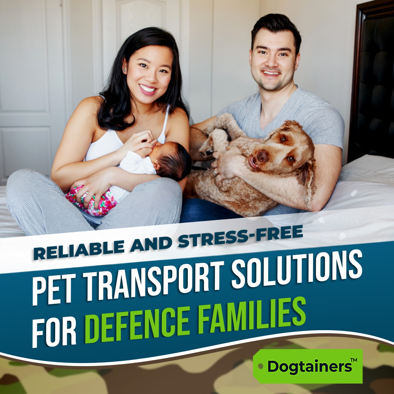 Dogtainers Pet Transport Facebook ad: Stress-Free Pet Relocation for Defence Families, We Handle…