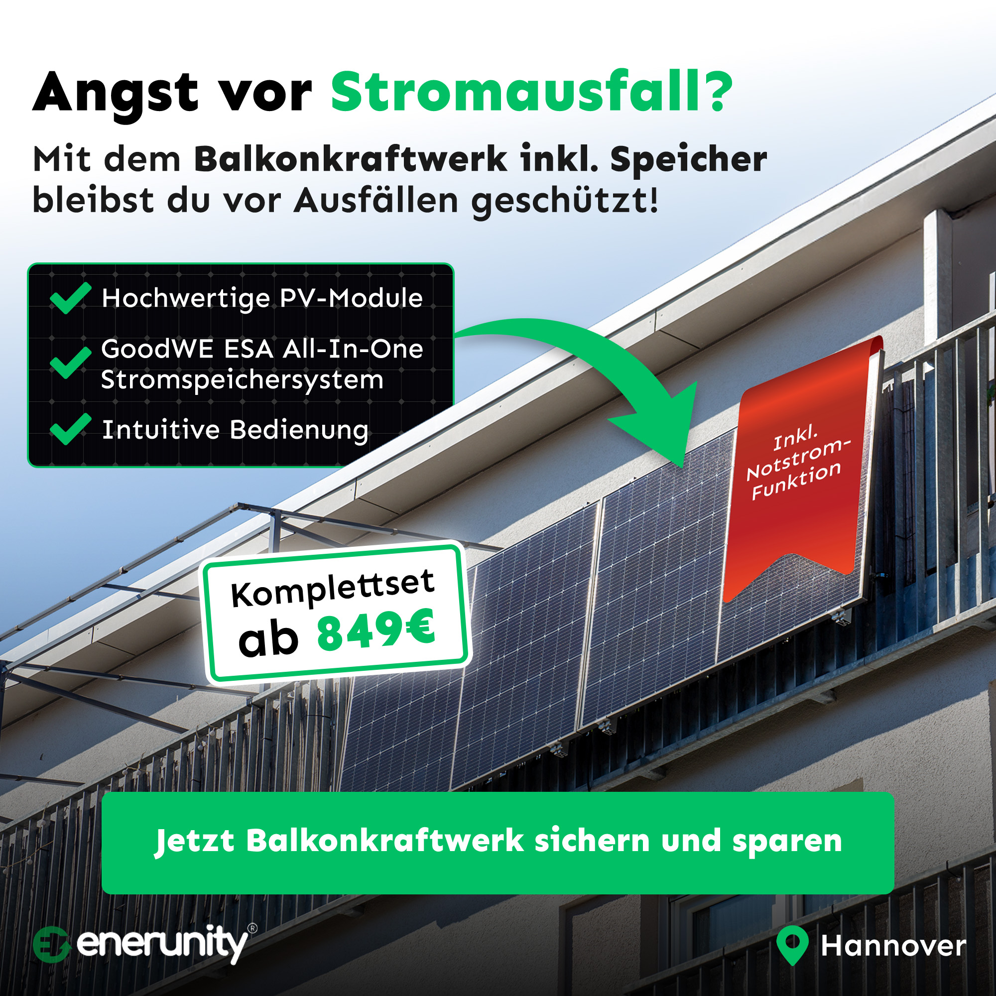 Enerunity Facebook ad: Schutz bei Stromausfall