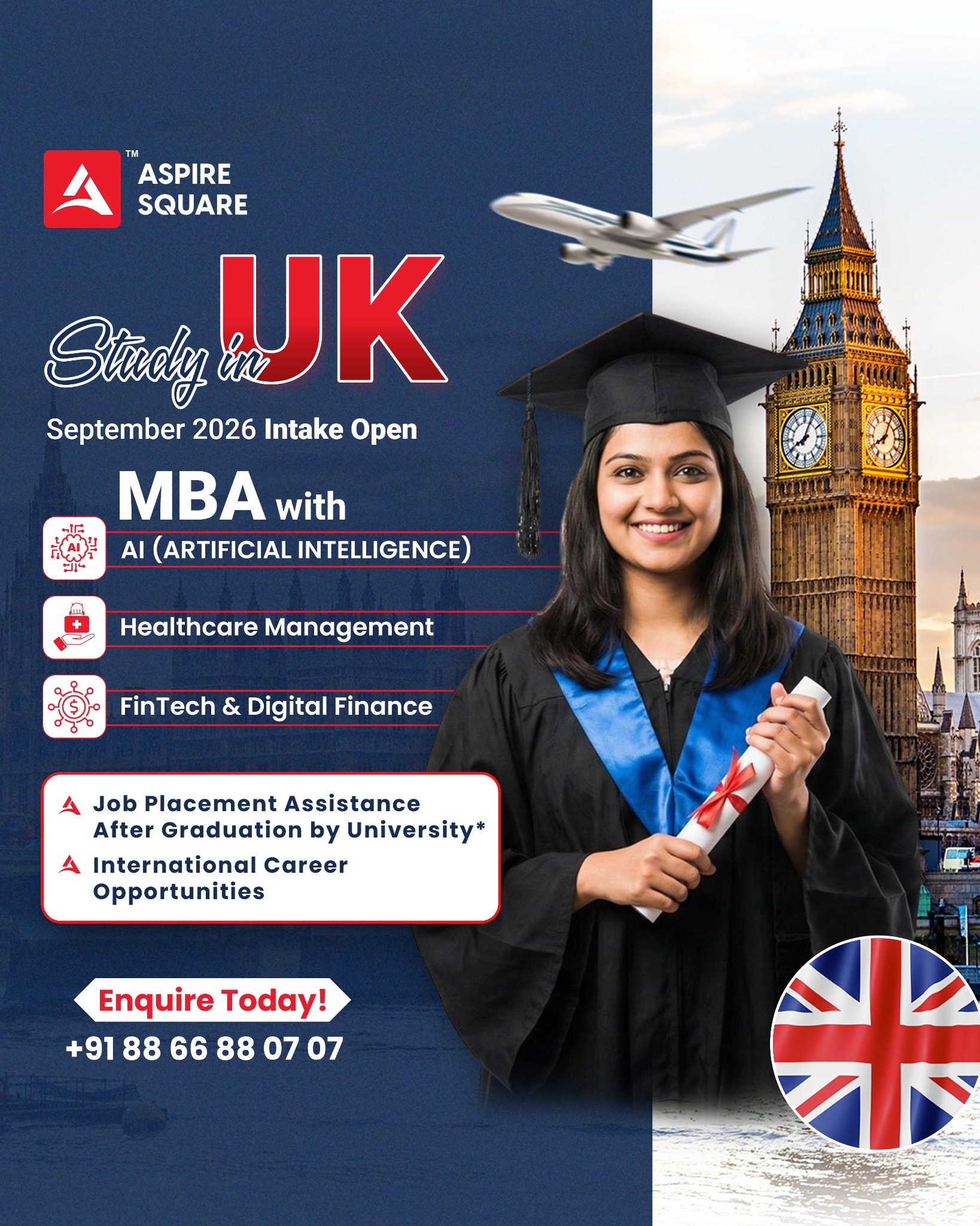 Aspire Square Pvt Ltd Facebook ad: Study in UK | September 2026 Intake Open