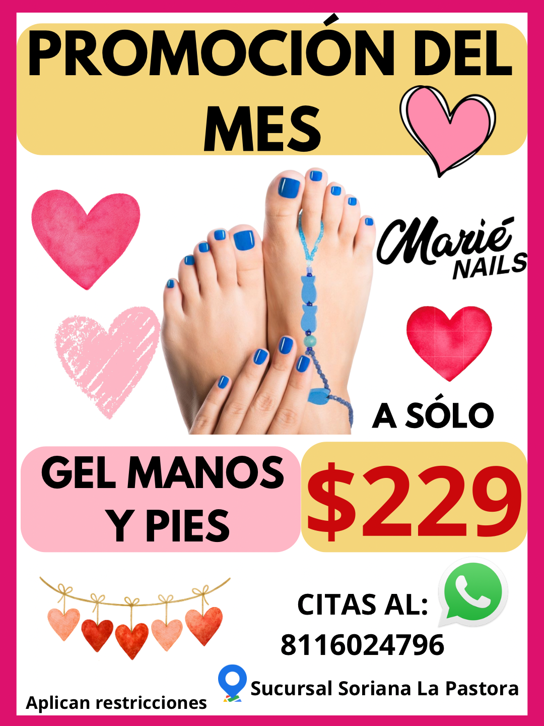 Marié Nails - Soriana La Pastora Facebook ad: Gran Promoción del Mes en Marié Nails