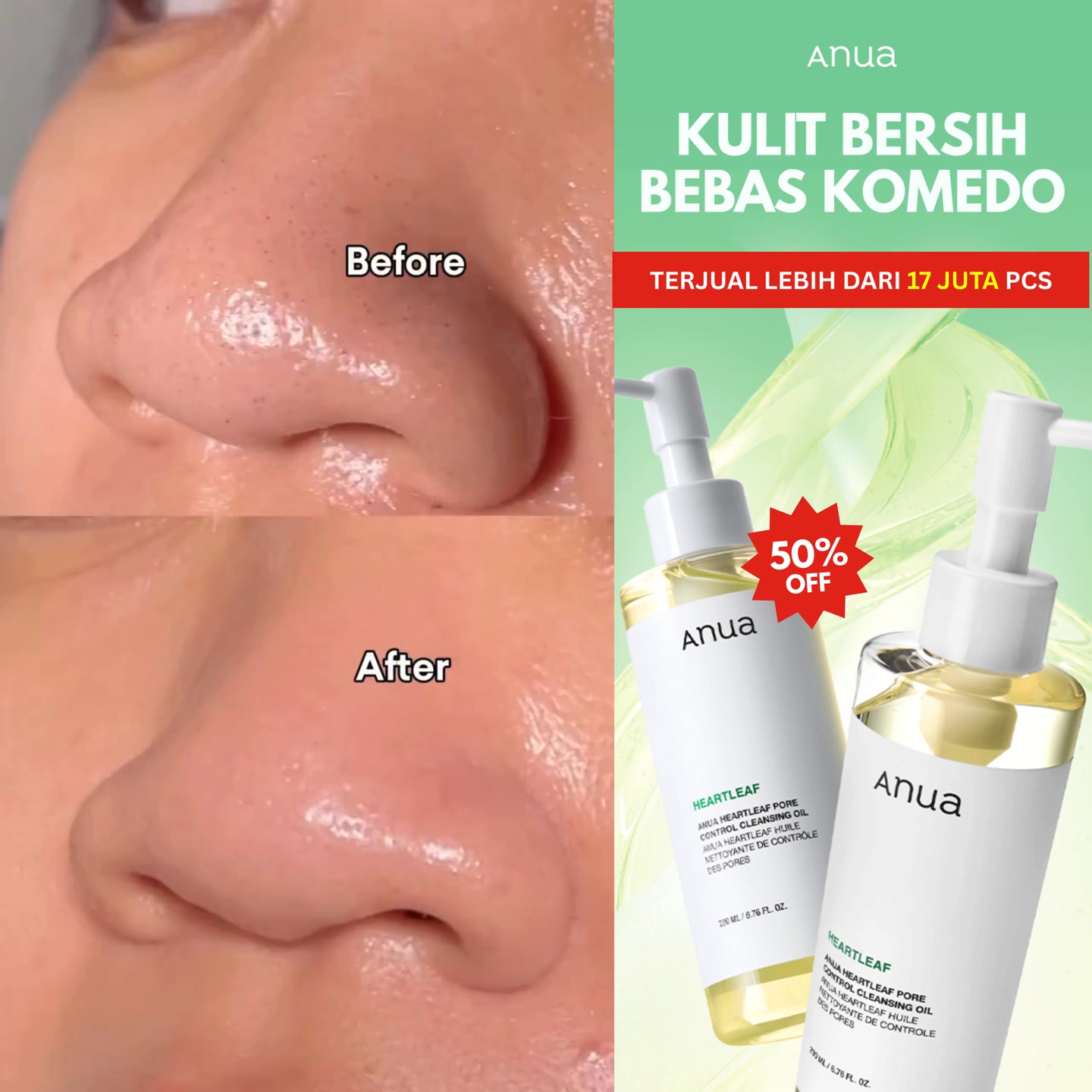ANUA Indonesia Facebook ad: DISKON 50% HANYA DI LINK INI