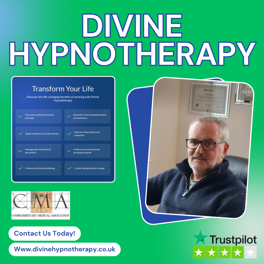 Divine Hypnotherapy Facebook ad: Struggling with anxiety, insomnia or habits you can't break?