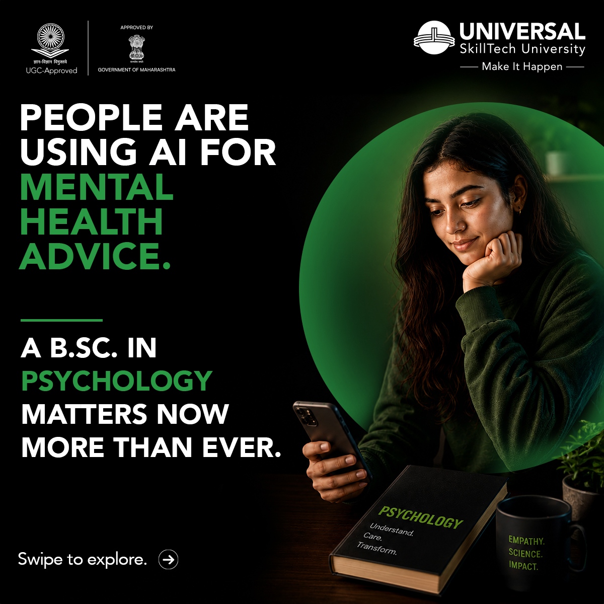 Universal SkillTech University Facebook ad: Build expertise in human behaviour, counselling and mental…