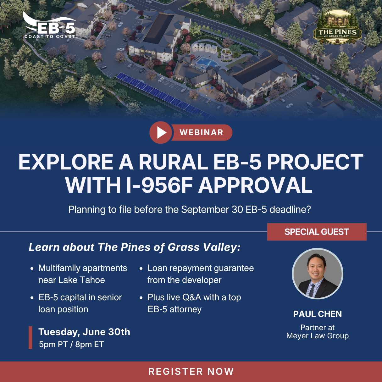 EB-5 Coast to Coast Facebook ad: Rural EB-5 Project Near Lake Tahoe - Live Webinar