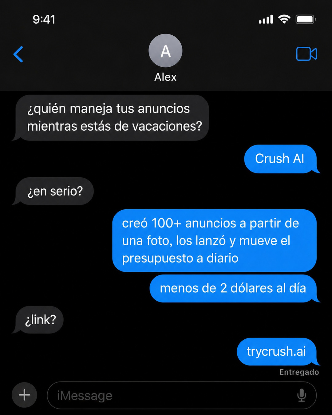 trycrush.ai Facebook ad: ¿Quién maneja tus anuncios en vacaciones?