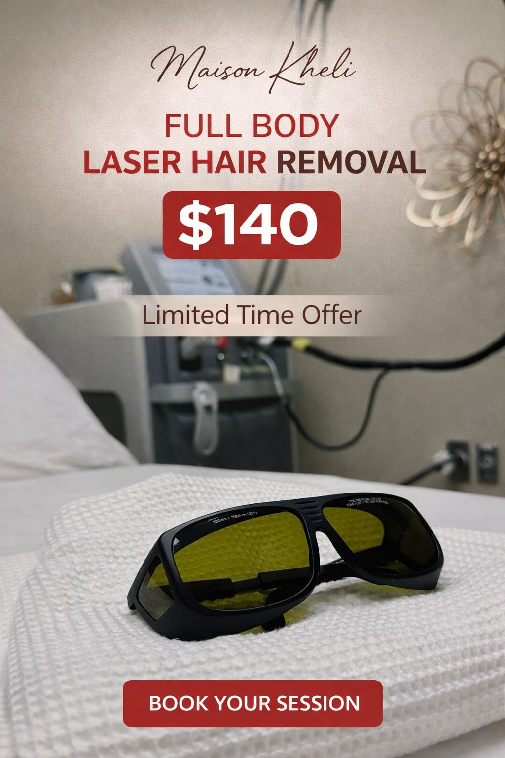 MaisonKheli Facebook ad: $140 Full Body Laser