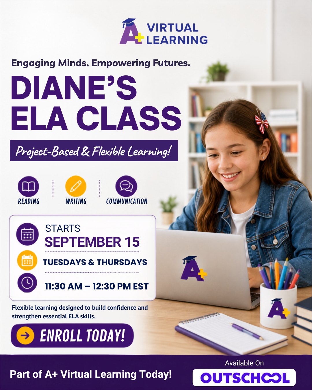 A+ Virtual Learning Facebook ad: Homeschool ELA Course Grade 7 | Small Online Class for…