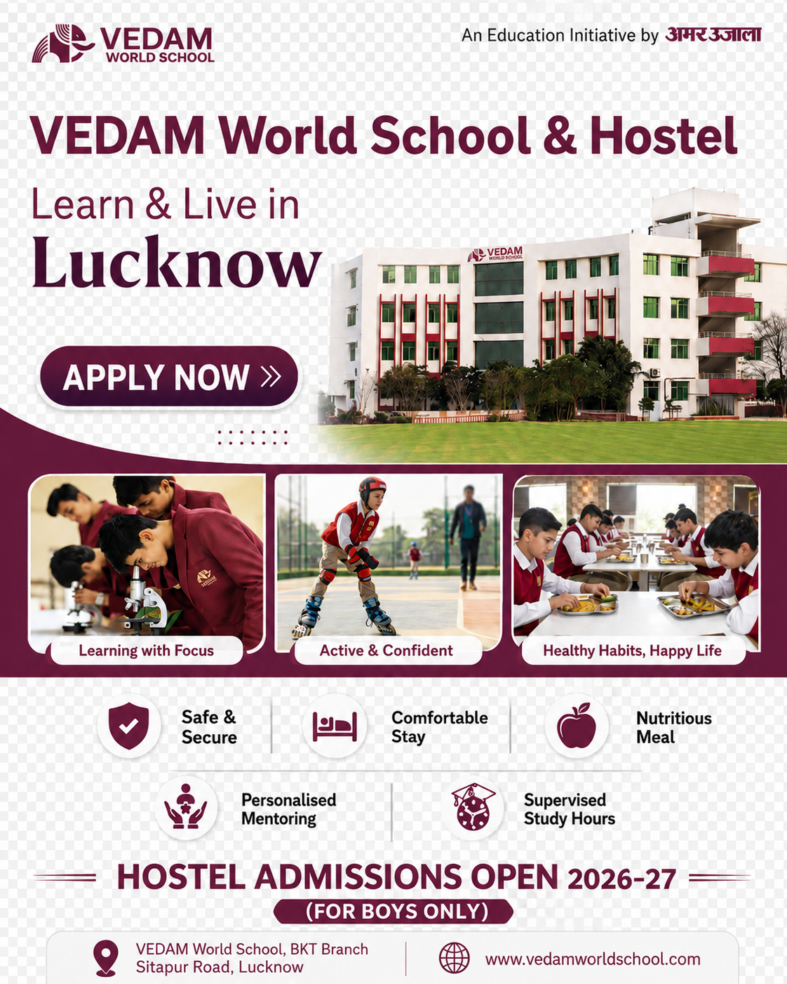 Vedam World School Facebook ad: Boarding Admissions Open 2026-27