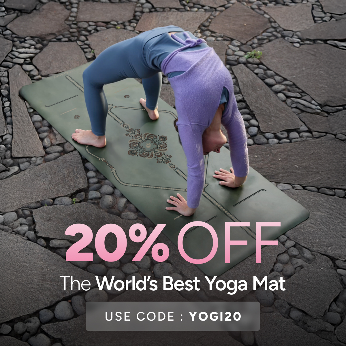 Liforme Facebook ad: Use code: YOGI20