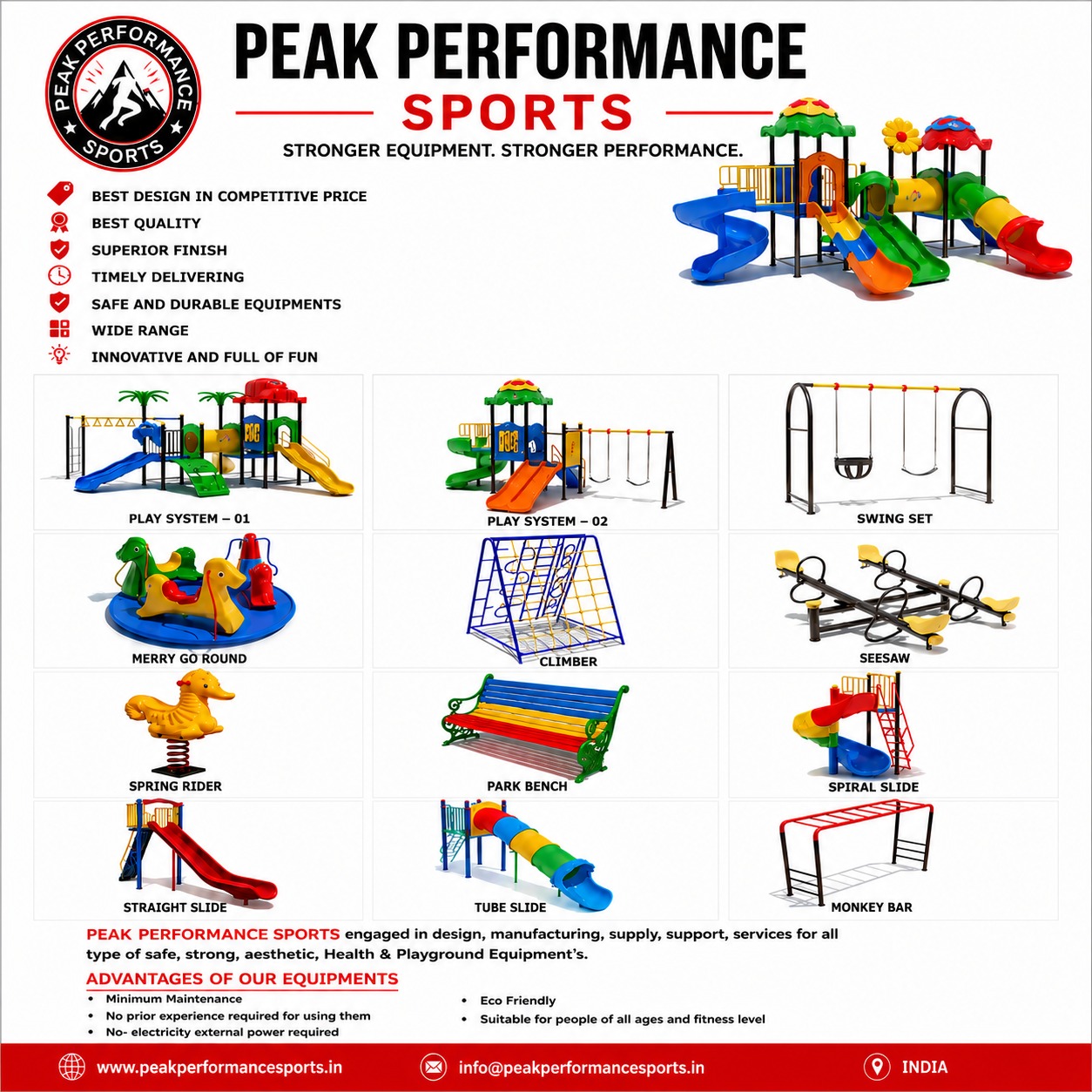 Peak Performer Sports Facebook ad: Looking for Complete Sports & Playground Setup Solutions?