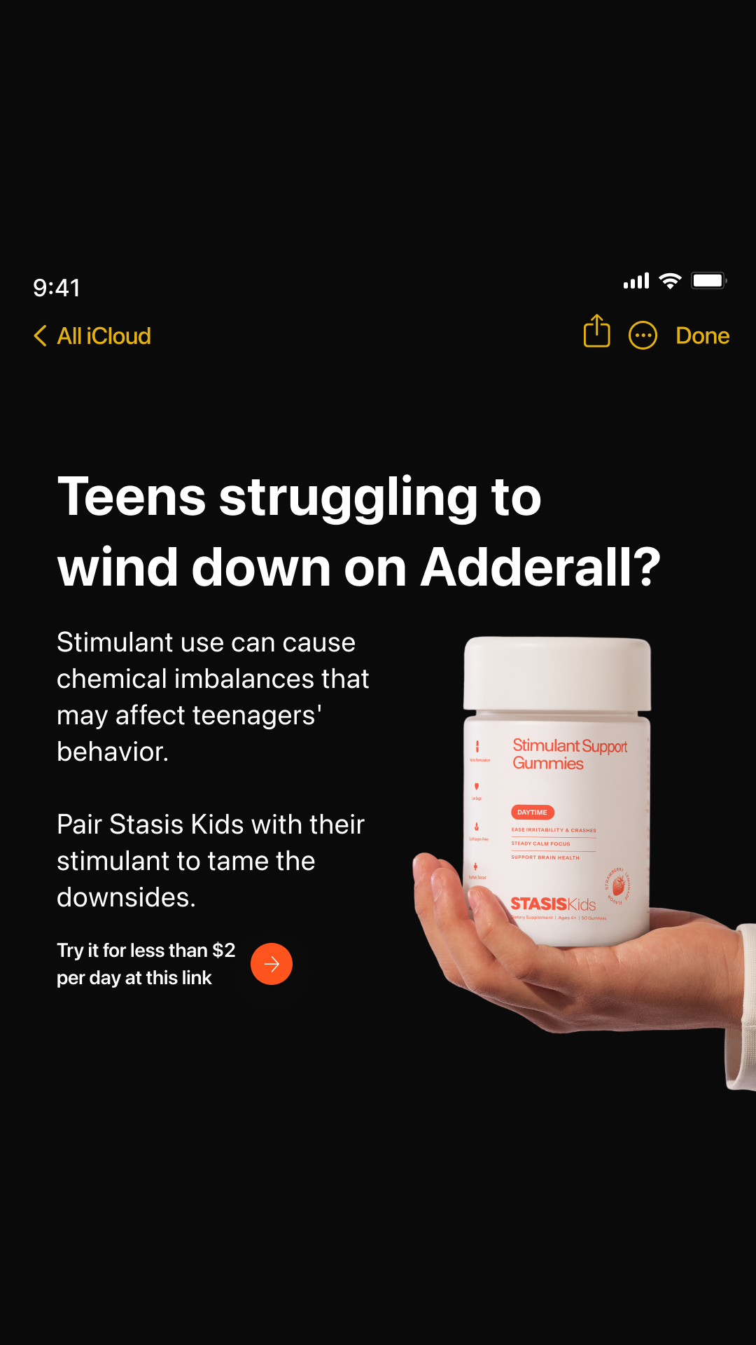 Stasis Kids Facebook ad