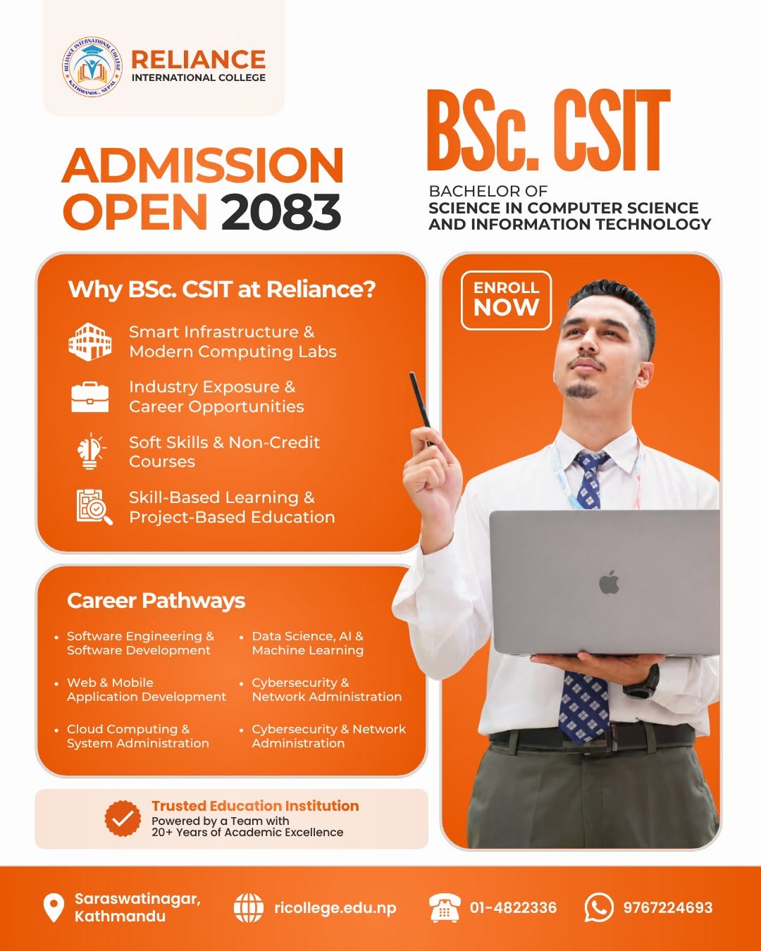 Reliance Int'l College Facebook ad: Admissions Open 2083 (BSc.