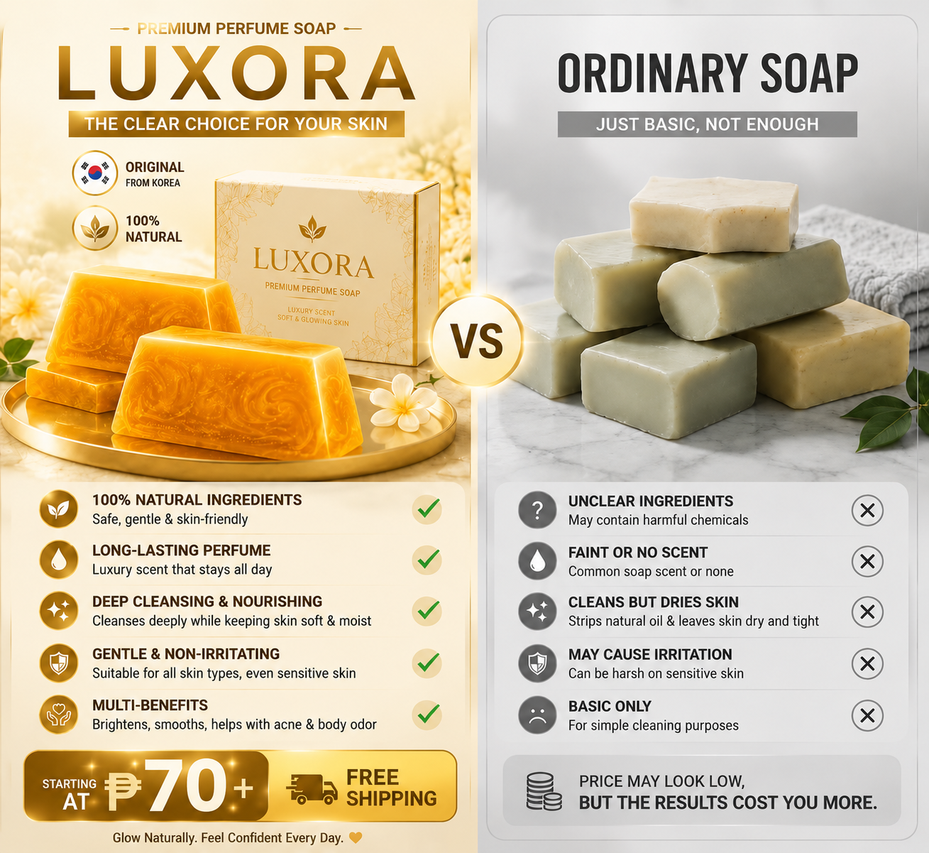 Luxora Facebook ad: WHY CHOOSE LUXORA OVER ORDINARY SOAP?