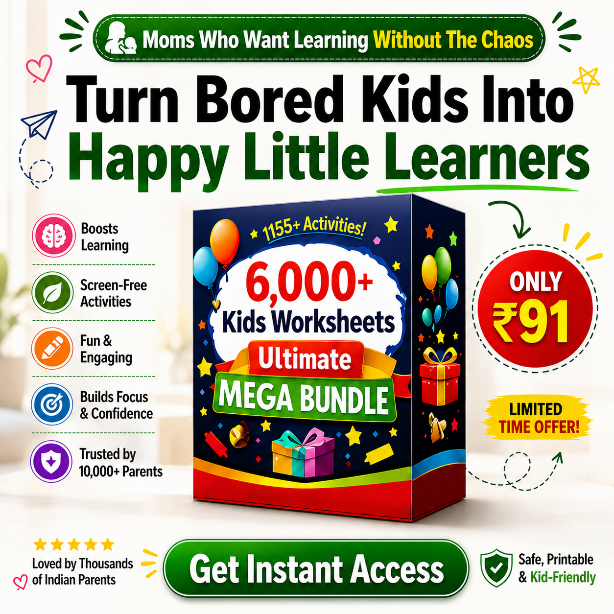 MiniMinds Printables Facebook ad: Today Only @91 6,000+ Printable Worksheets for Kids Now at…