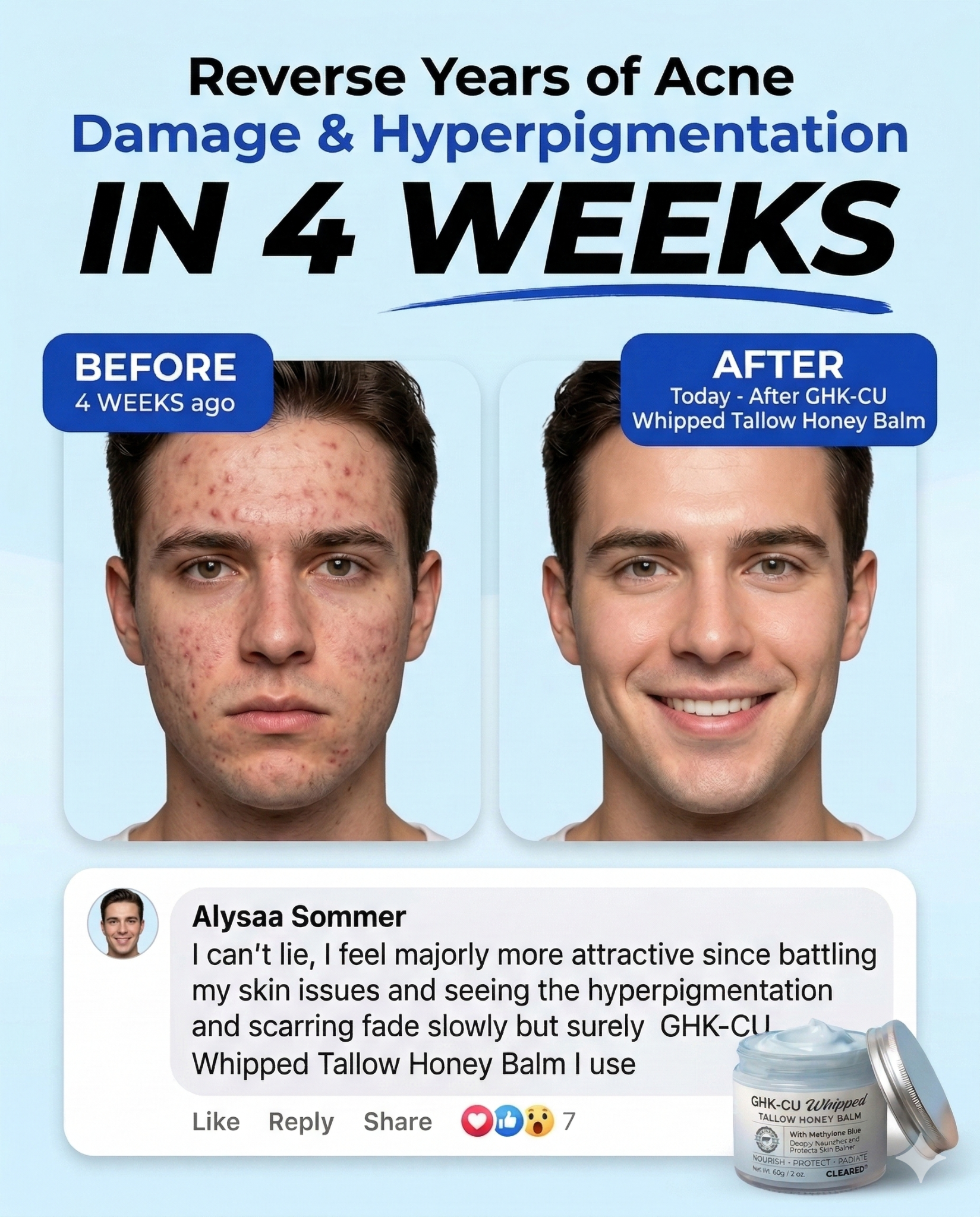 TryCleared Co. Facebook ad: Upgrade Your Skin, 53% Off