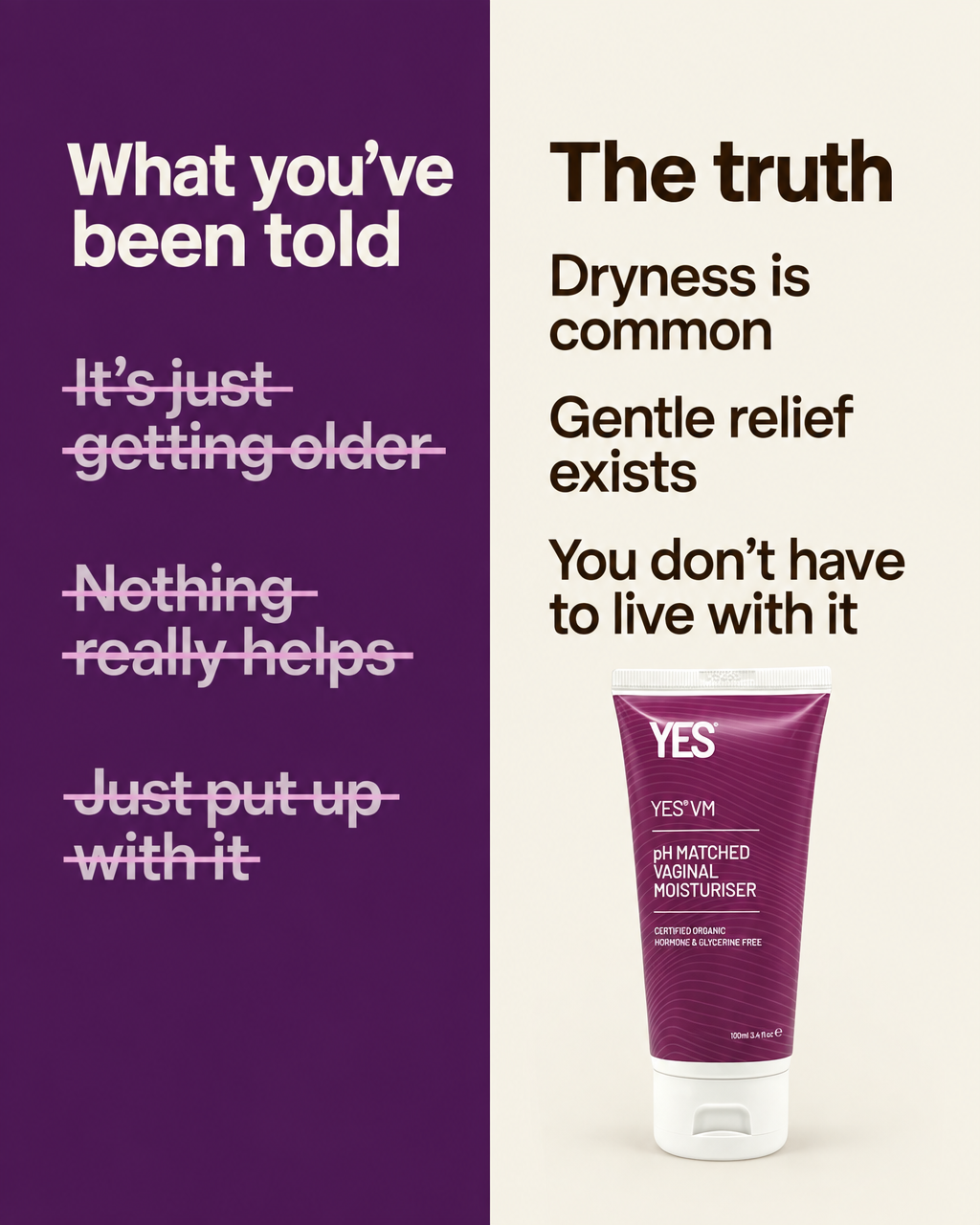 YES - The Organic Intimacy Company Facebook ad: You don't have to put up with dryness.