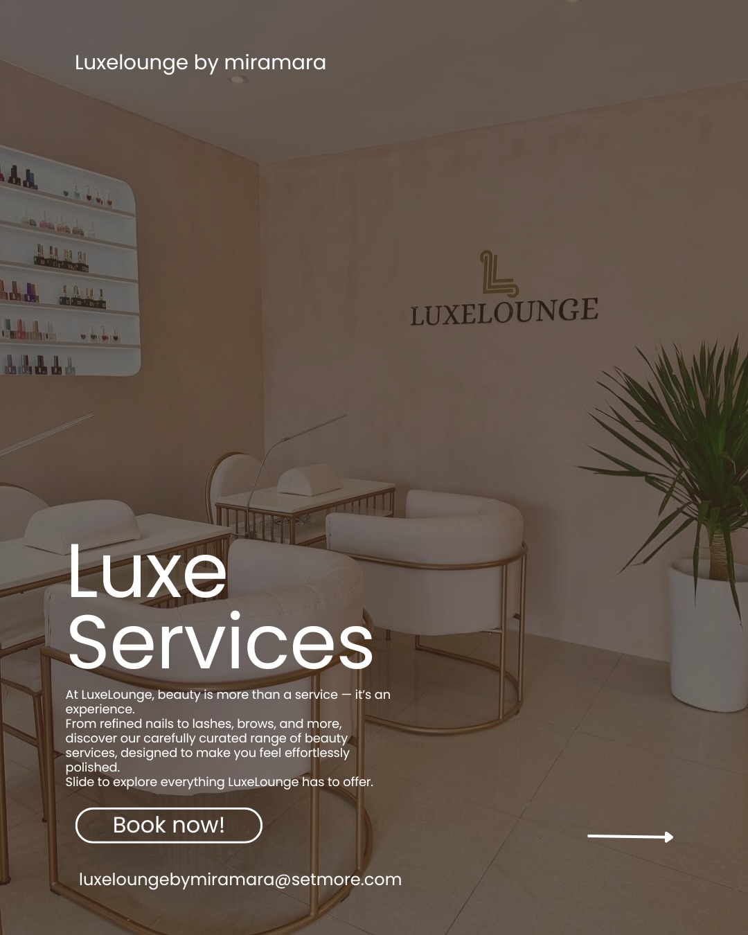 LuxeLounge by Miramara Facebook ad: YOUR BEAUTY, ELEVATED.