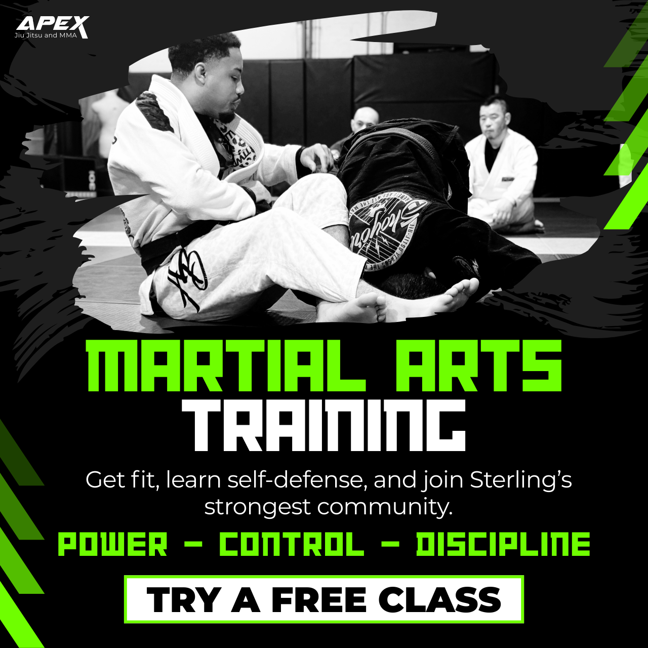 Apex Combat Sports: Jiu Jitsu, Boxing, Muay Thai, Wrestling and MMA Facebook ad: Try a FREE Intro Class