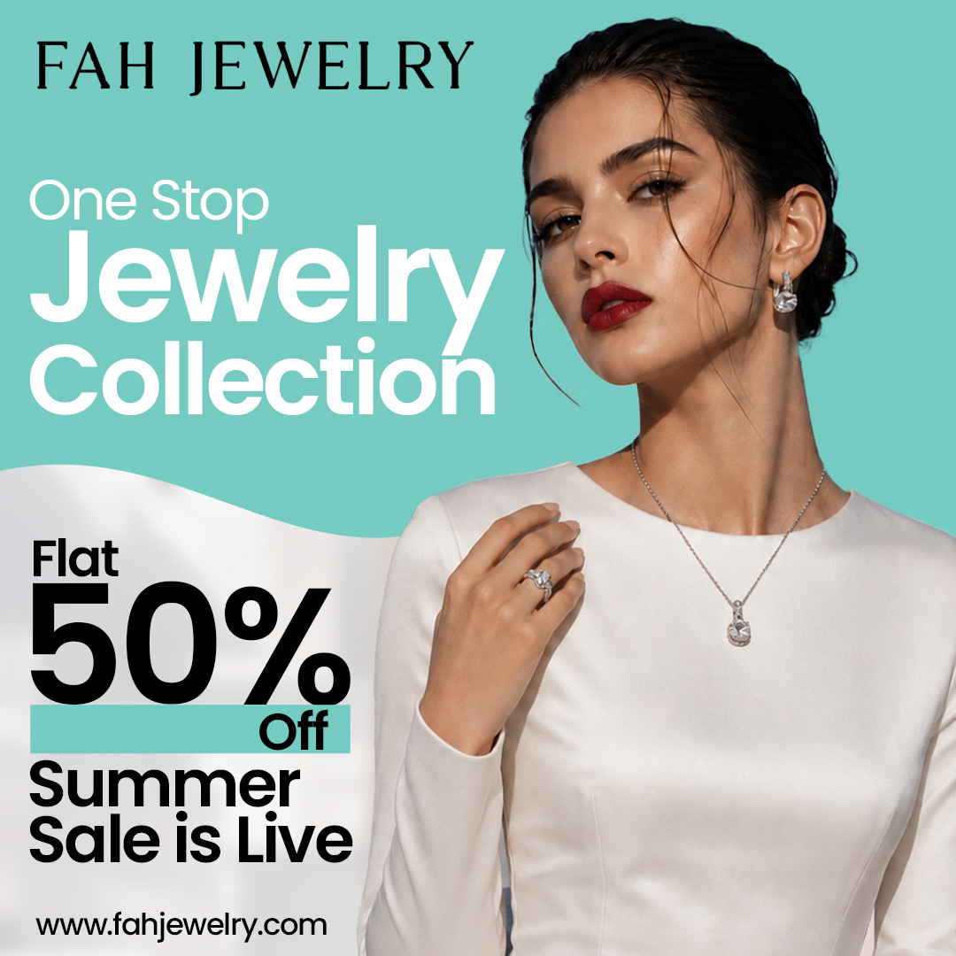 Fah Jewelry Facebook ad: Summer Sale, Flat 50% Off
