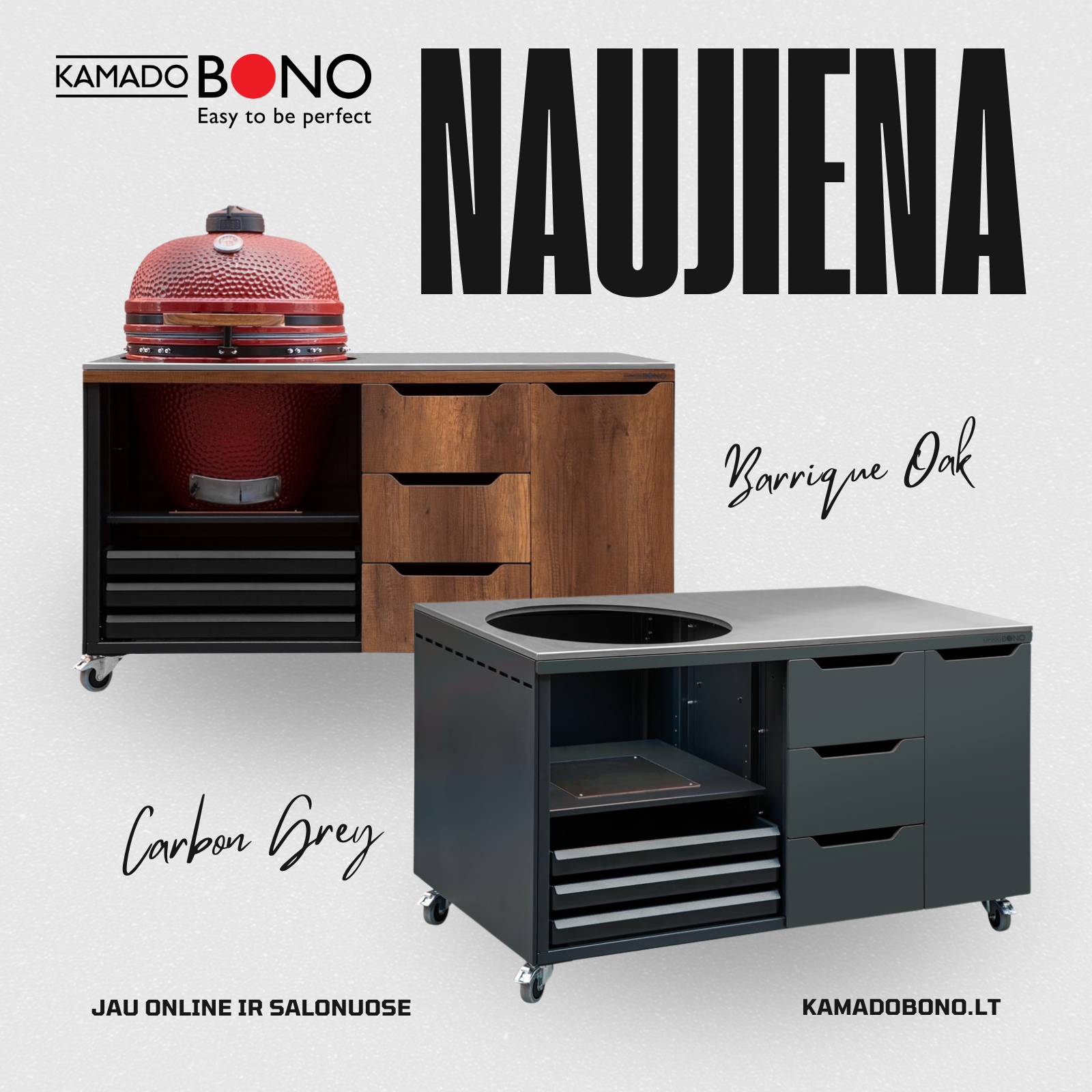 Kamado BONO Facebook ad: Naujasis Kamado Bono šeimos narys, grilio stalai!