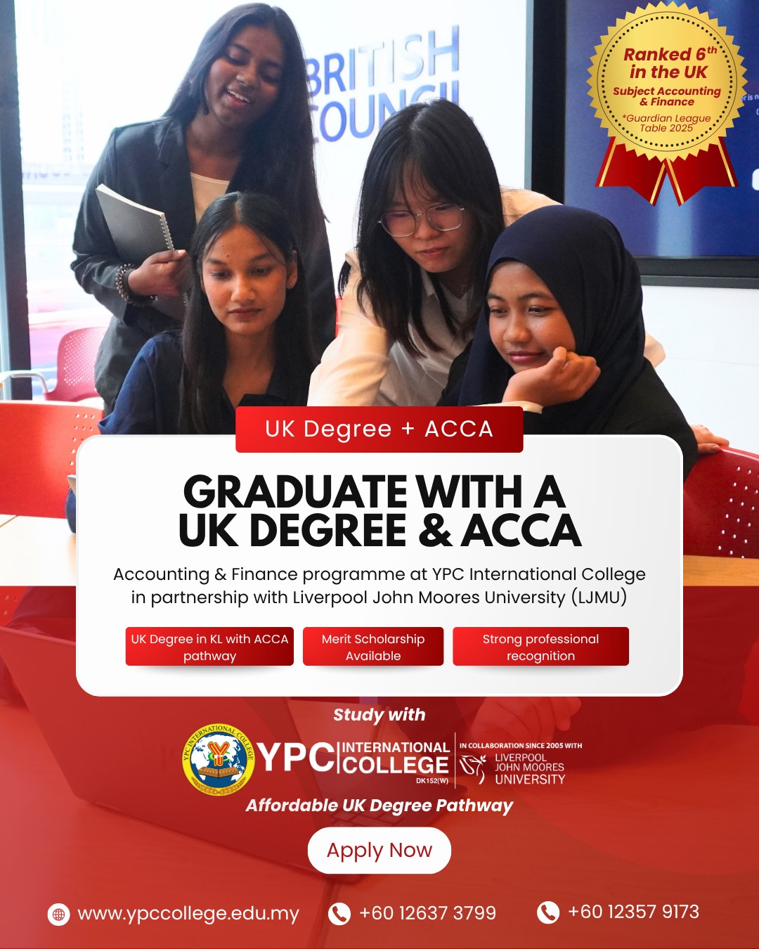 YPC International College Facebook ad: Study UK. Earn ACCA. Go Global.