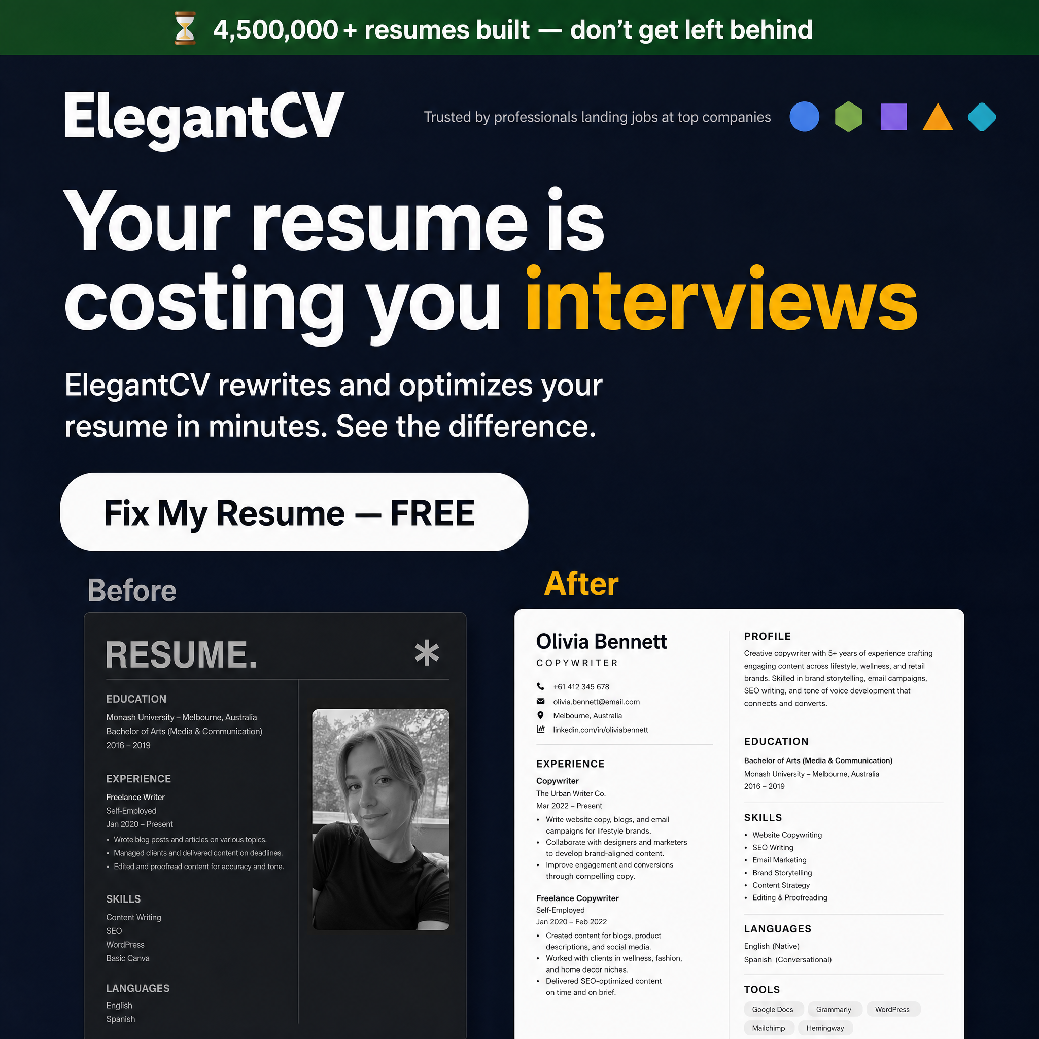 Elegant CV Facebook ad
